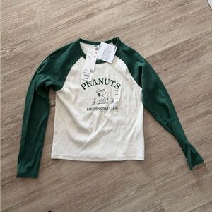 Uniqlo Peanuts Kids Long Sleeve Tee - Green and White